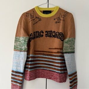 Marc Jacobs Mixed Knit Sweater – Colorblock Striped Crewneck, Size M
